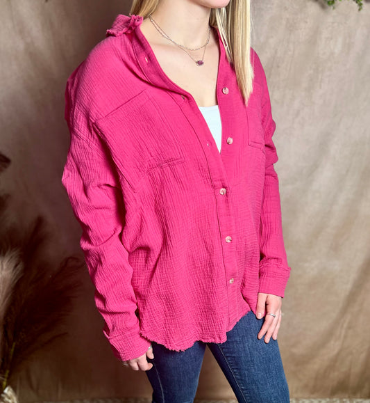 Fuchsia Button-up Top