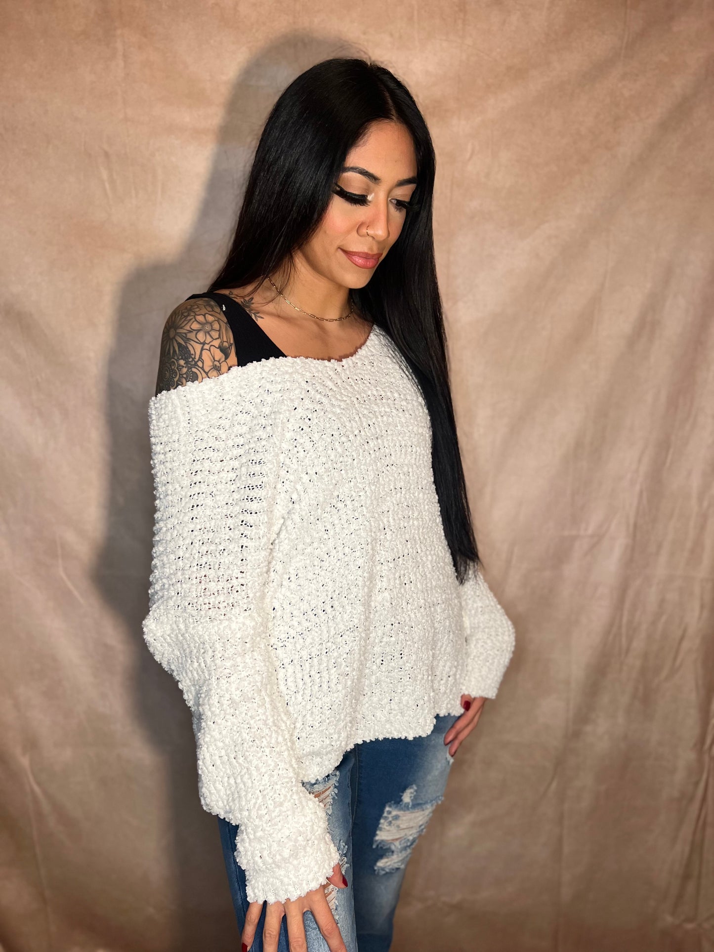 Plain White Cotton Sweater