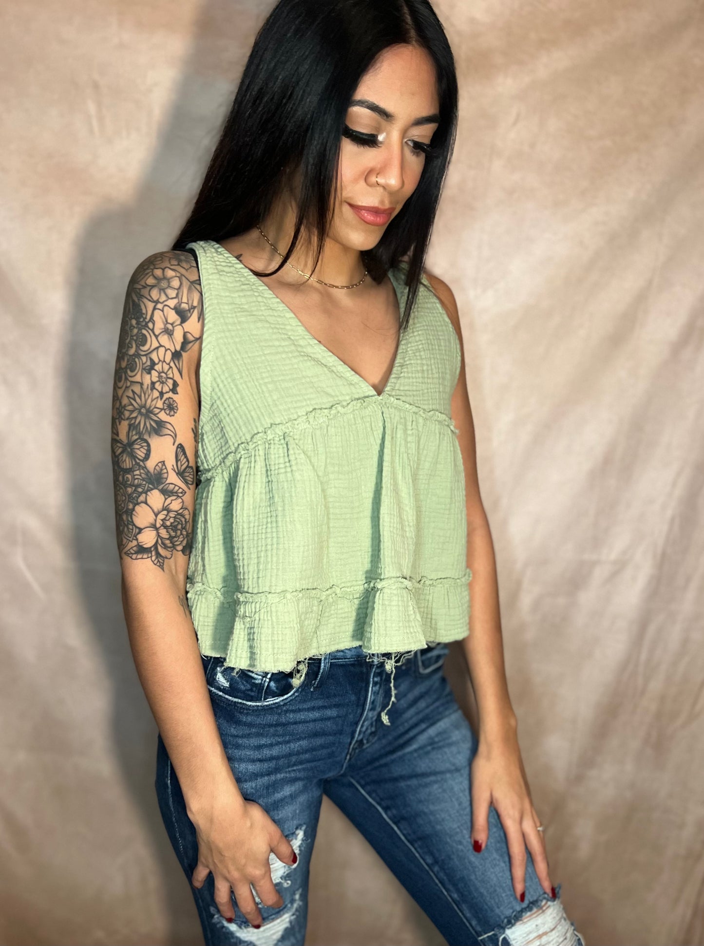 Sage Flowy Tank Top