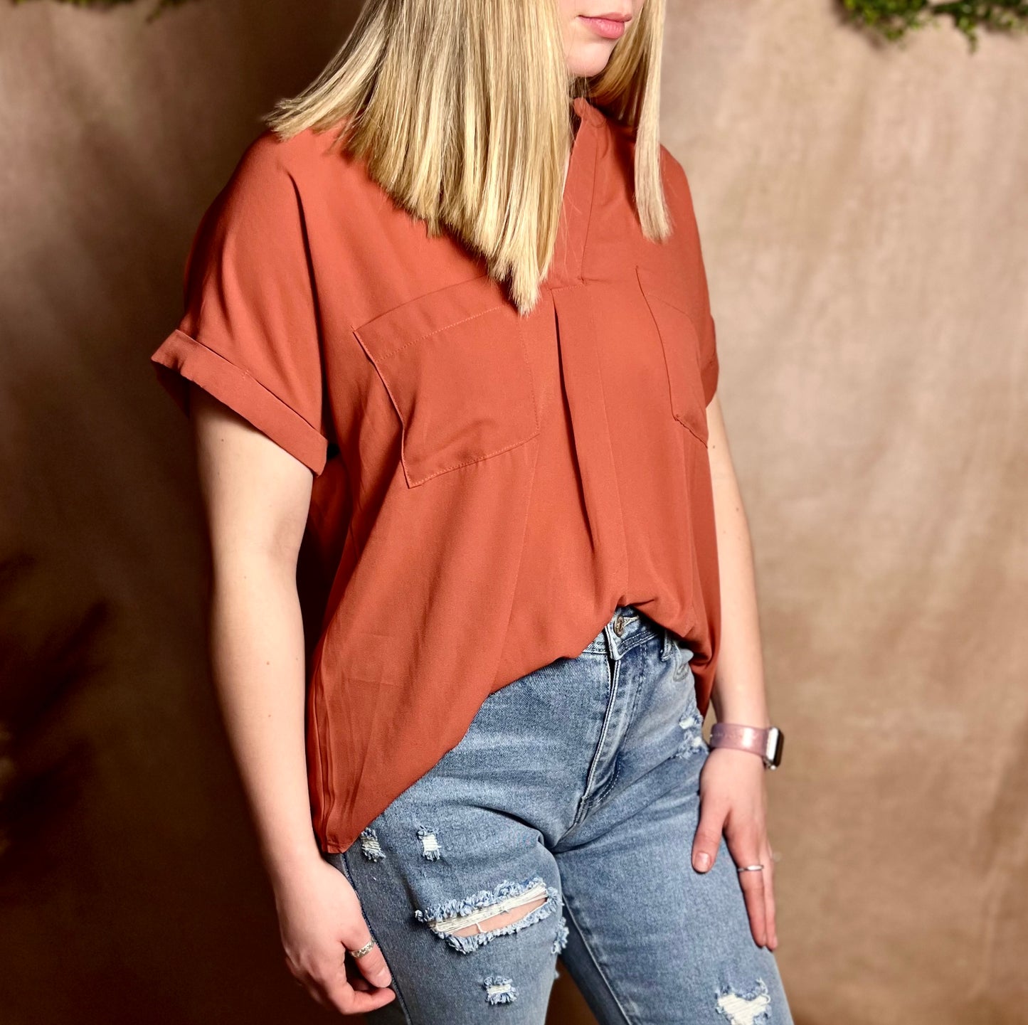 Burnt Orange Front Pocket Top