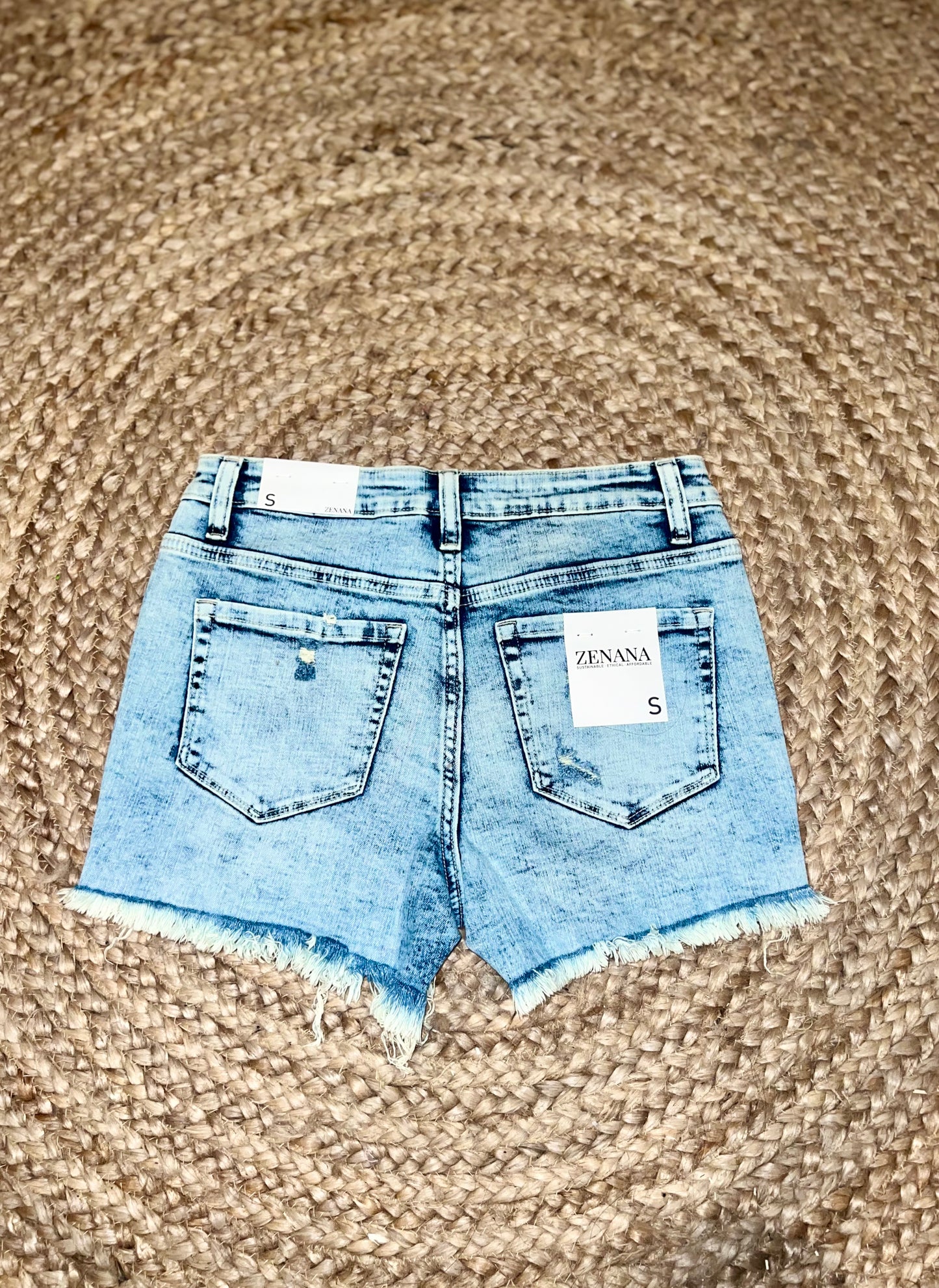 Distressed Hem Denim Shorts