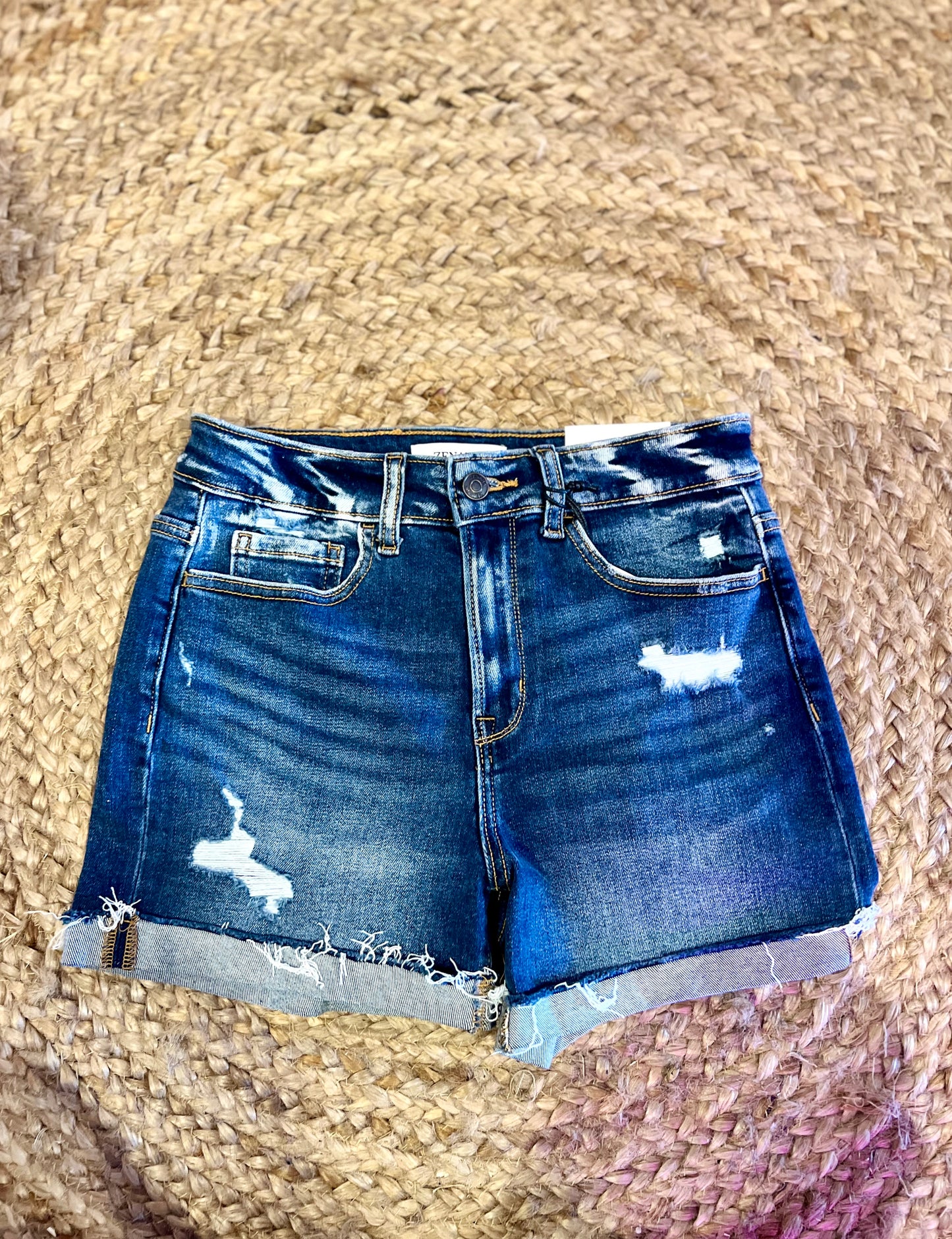 Distressed Cuffed Raw Hem Shorts