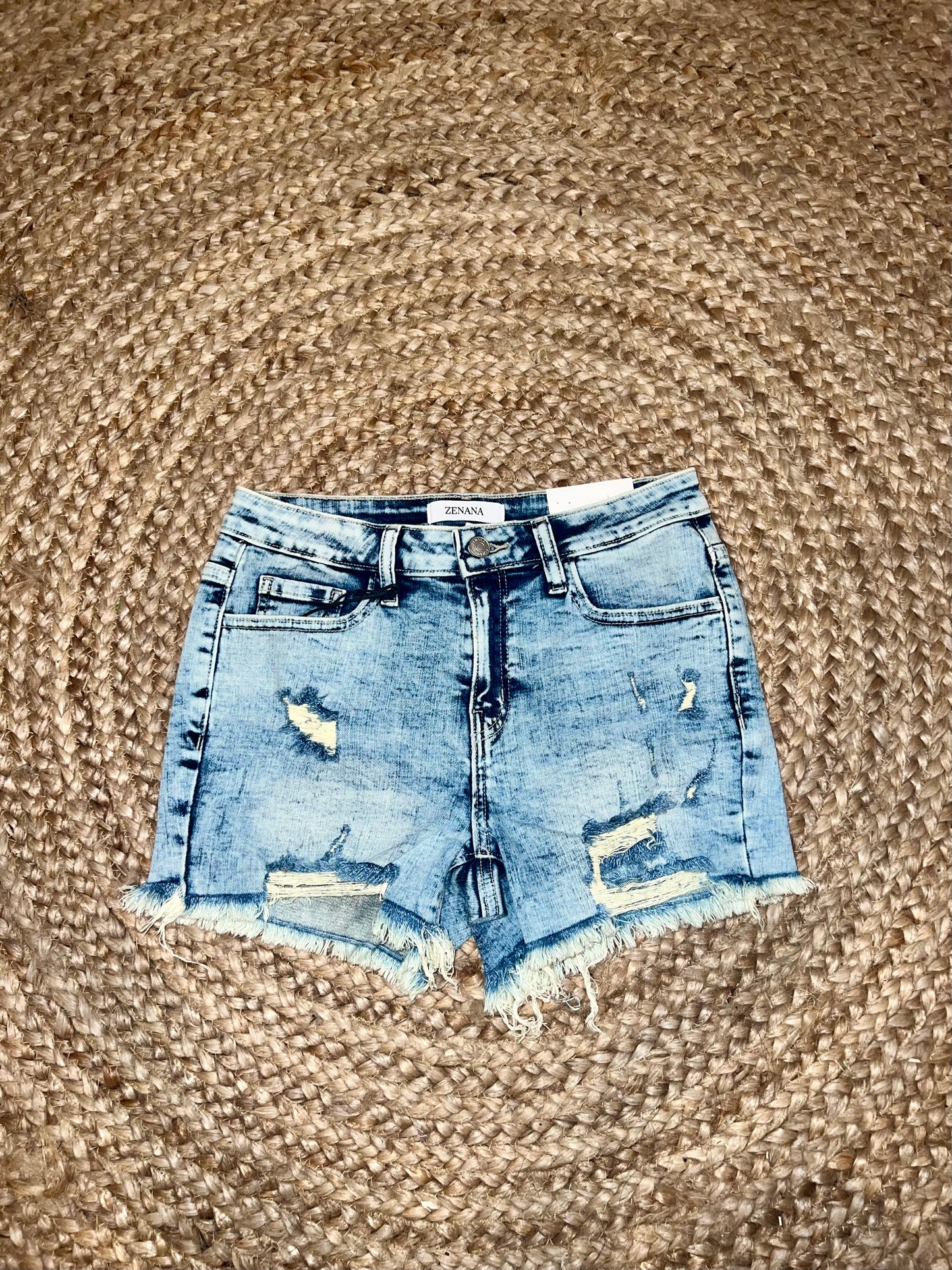 Distressed Hem Denim Shorts